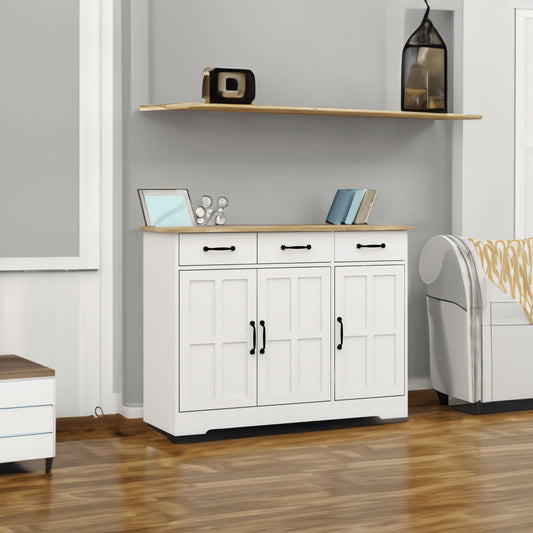 Farmhouse Buffet Sideboard – White 3-Door Cabinet