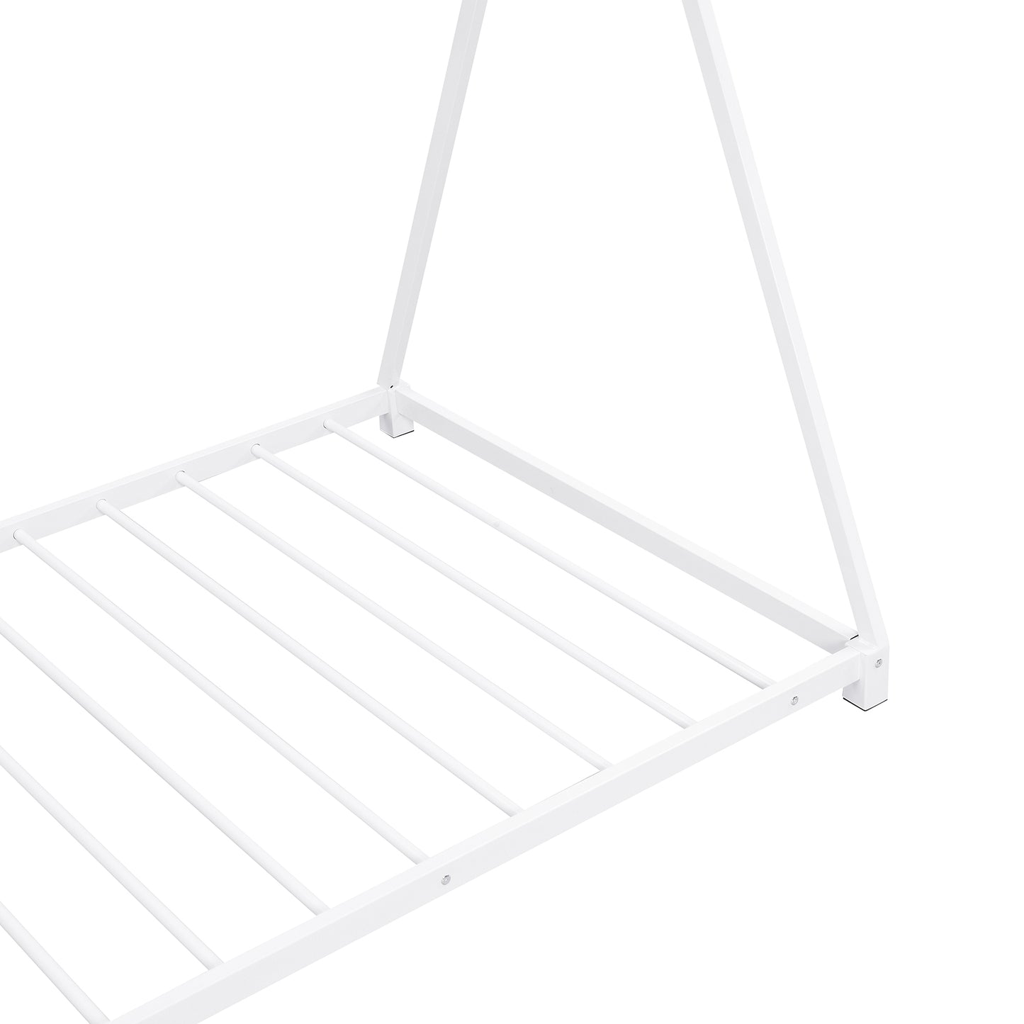 Metal Twin Size House Platform Bed with Triangle Structure  White