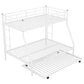 Twin over Full Bed with Sturdy Steel Frame Bunk Bed with Twin Size Trundle  Two-Side Ladders  White