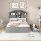 Full Size Wood Platform Bed with House-shaped Storage Headboard and 2 Drawers Gray