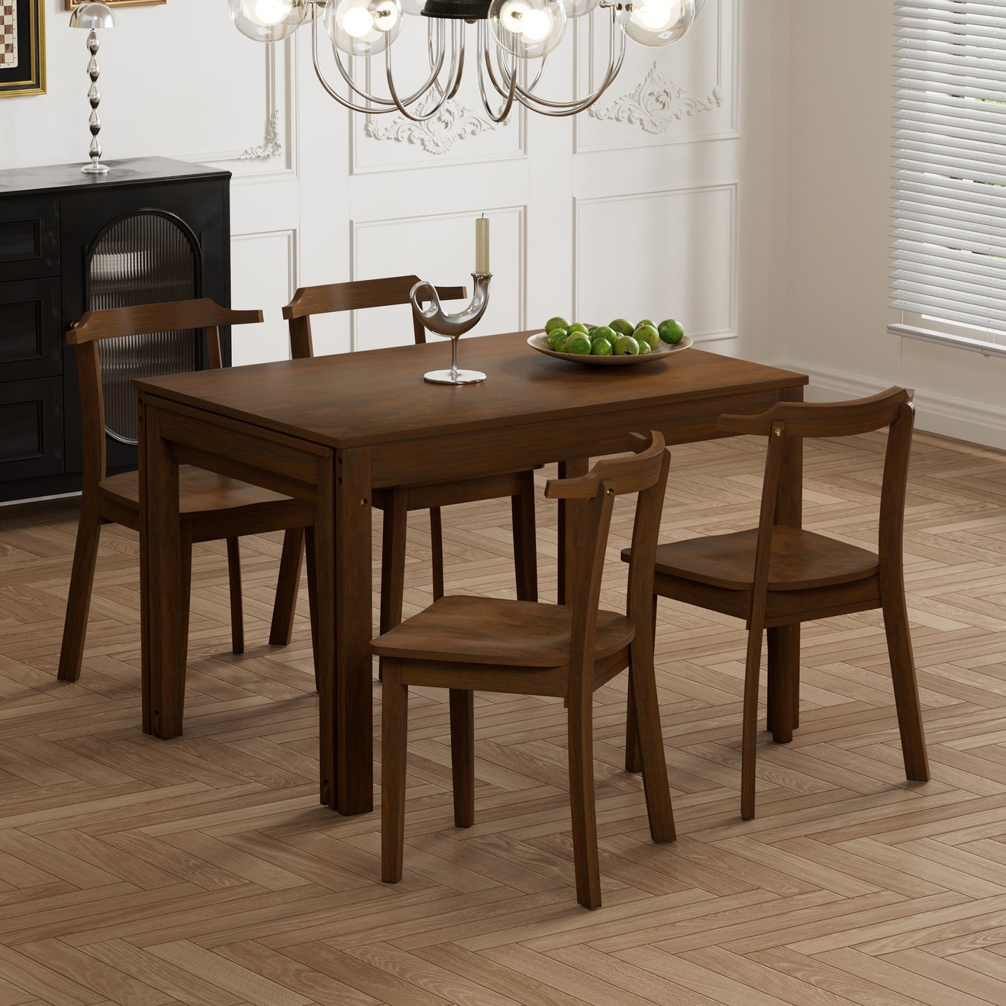 TOPMAX 65" 5-Piece Dining Set with Wheels, Expandable Table, and Small Dining Chairs, Brown Finish