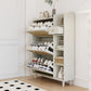 Natural Bohemian style shoe cabinet with 3 rattan flip drawers, 3 square shelves, and 1 storage drawer, white