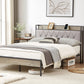 Bed frame with charging station full size, Grey, 83.1'' L x 56.1'' W x 39.2'' H.