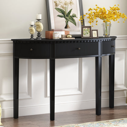 U-Style Pine Veneer Console Table with Vertical Stripe Drawer Fronts and Four Legs