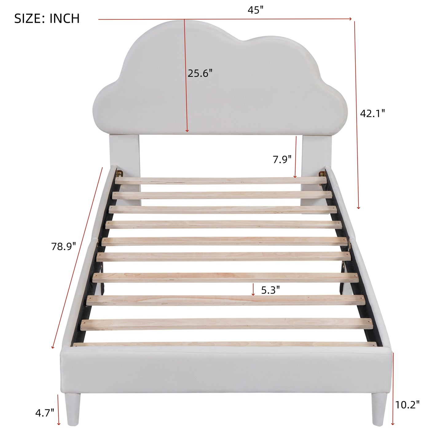 Twin Size Upholstered Cloud-Shape Bed ,Velvet Platform Bed with Headboard,No Box-spring Needed,Beige