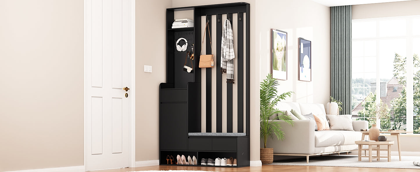 39.3"W x 70.8"H Multifunctional Corridor Shoe Cabinet with Soft Padded Nail Board and Black Hanger