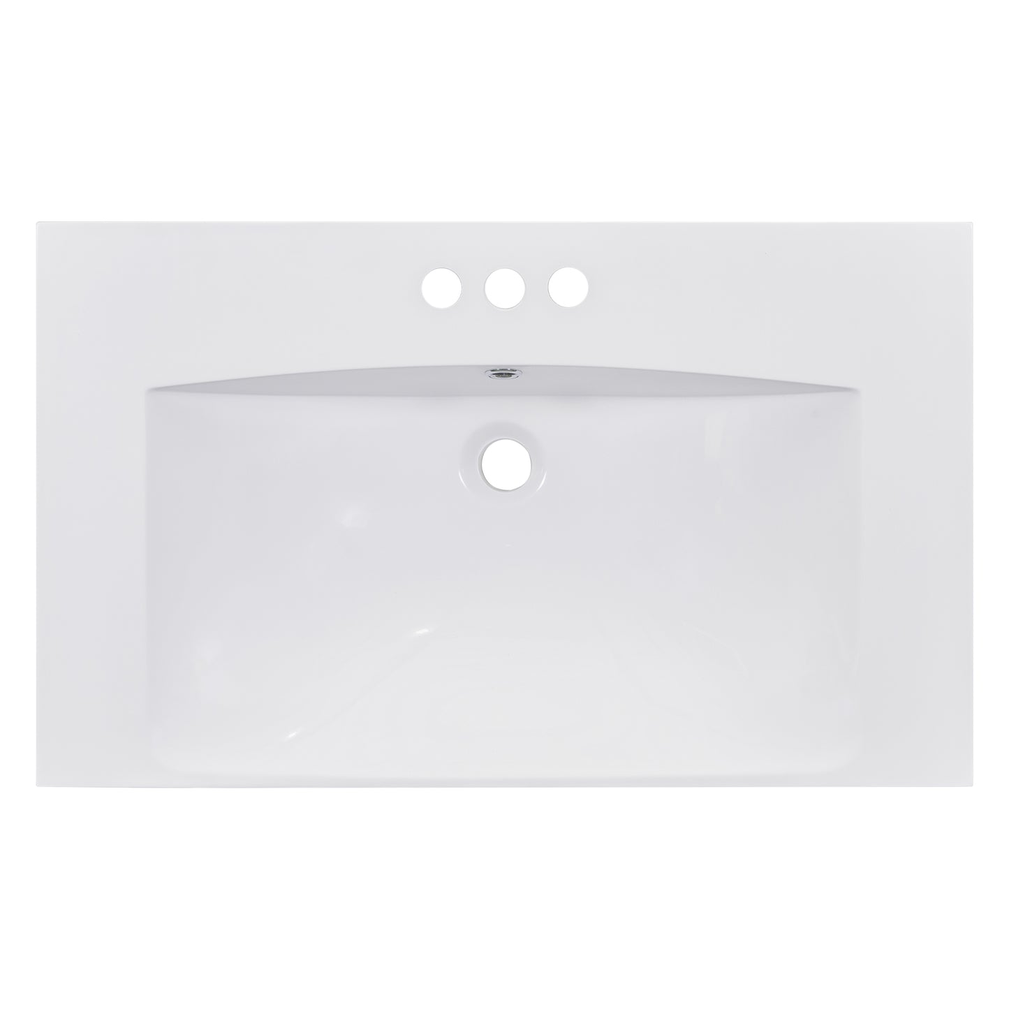 Single Bathroom Basin Sink, Vanity Top Only, 3-Faucet Holes, Resin