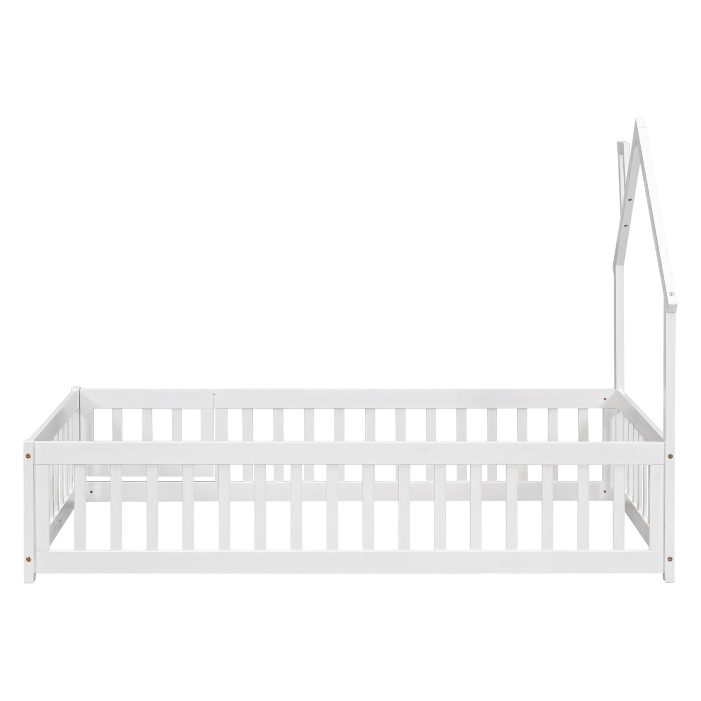 Twin House-Shaped Headboard Floor Bed with Fence White