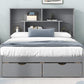 Full Size Platform Bed with Storage Headboard and 2 Drawers, Gray