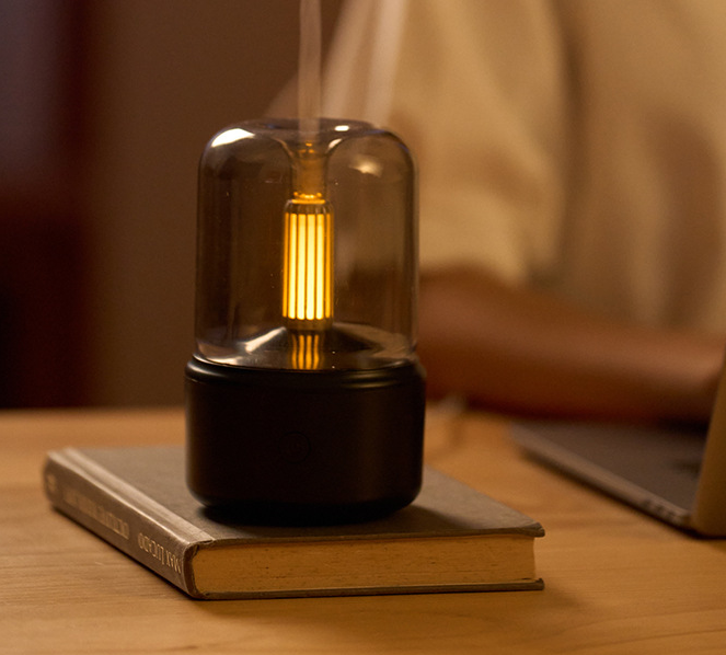 Humidificador de aromaterapia con luz de velas, creativo, con USB, para escritorio