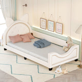 Twin Size Upholstered Daybed with Carton Ears Shaped Headboard  White