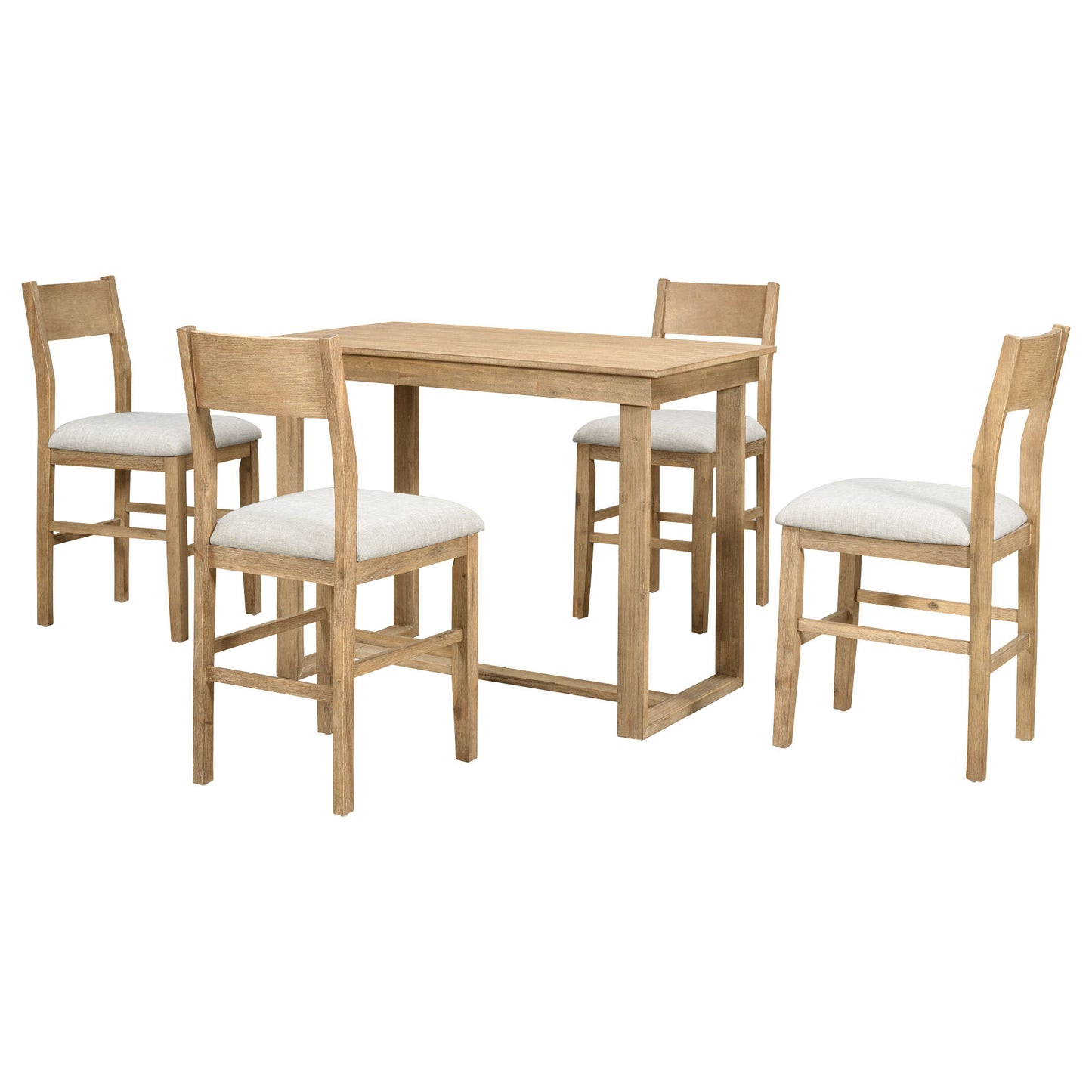 Juego de mesa de comedor de 5 piezas con altura de encimera estilo granja TOPMAX con mesa rectangular y 4 sillas marrones