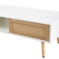 Rattan Coffee table sliding door for storage solid wood legs White