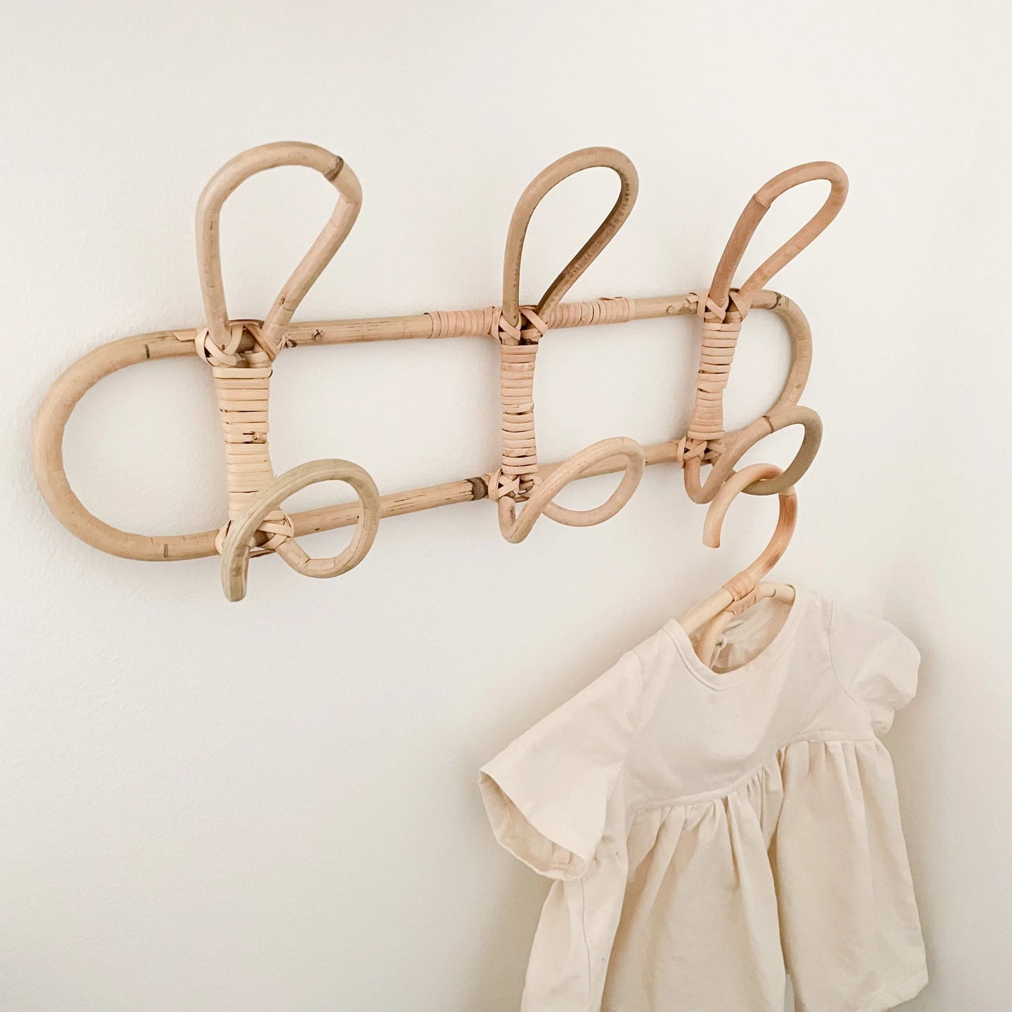 Kids Room Decor Hanger Rattan Wall Hooks Kids Garments Organizer Rack Clothes Hat Hanging Hook Rattan Hanger