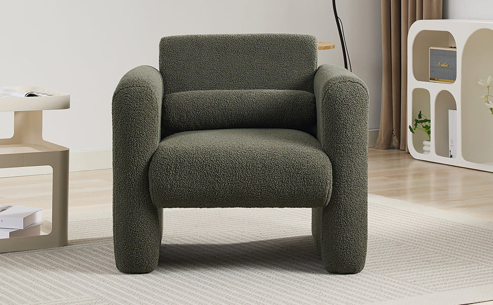 Modern Chair with Sheepskin Sherpa Fabric, Soft Cushion Armchair in Seaweed Green for Living Rooms