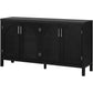 TREXM Large Storage Space Sideboard with Artificial Rattan Door and Metal Handles for Living Room and Entryway (Black)