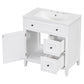 30" Bathroom Vanity with Sink Top, Solid Wood Cabinet with Door and Two Drawers, White