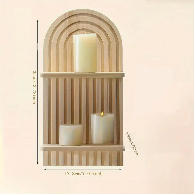 Bohemian style wooden arched wall hanging double layered candlestick vase suitable for decorating living room and bedroom walls,