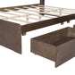 Full Size Wood Platform Bed with House-shaped Storage Headboard and 2 Drawers Walnut