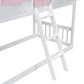 Twin over Twin House Bunk Bed with Roof , Window, Window Box, Door , with Safety Guardrails and Ladder, Pink/White