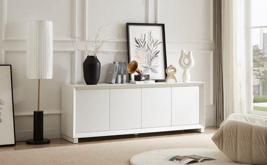 Side panel storage cabinet, TV stand, modern style cabinet, white, 64 inches wide x 15 inches deep x 23.23 inches high.