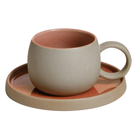 Juego de tazas de café de cerámica retro de gres, combinación de taza y platillo japonés