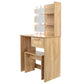 Vanity Desk Set Stool & Dressing Table with LED Lighting Mirror Drawer and Wood Cosmetic Table Chest of Drawers Nature Color