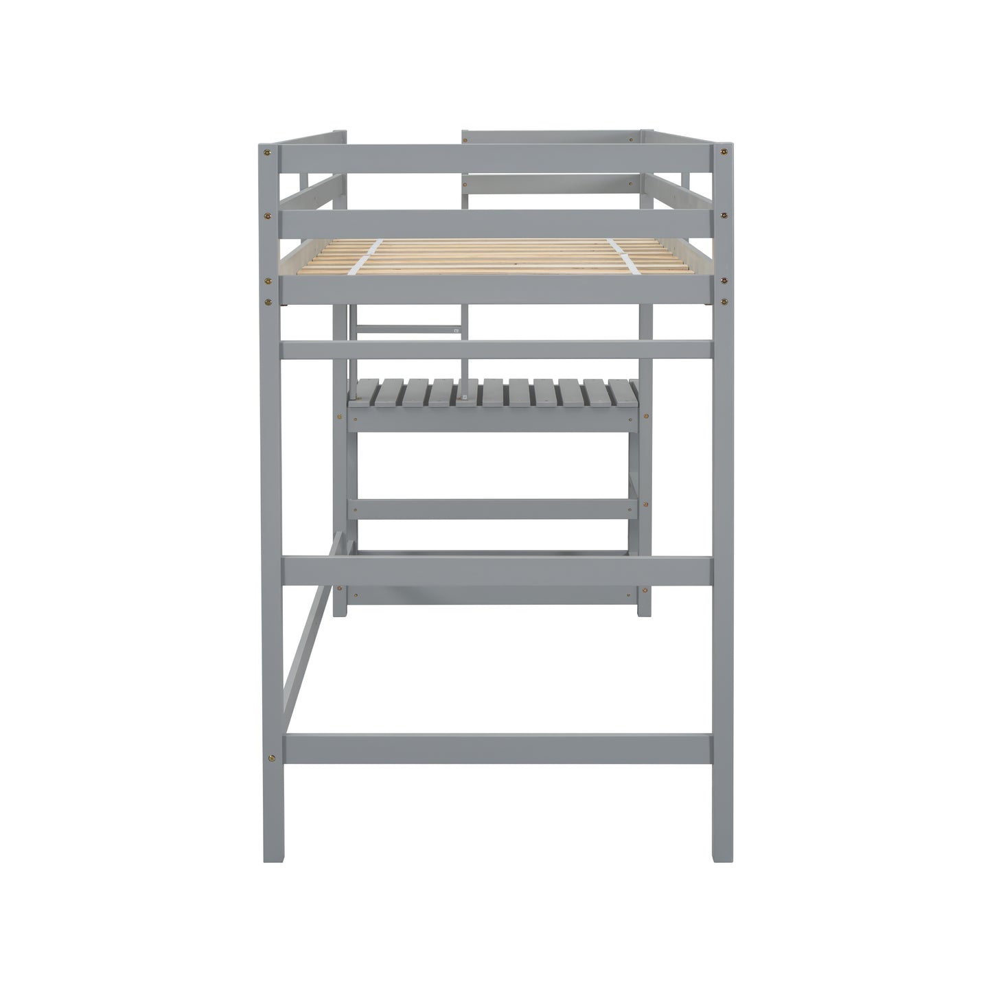 Twin High Loft Bed with Ladder landing Platform, Ladders, Guardrails,Grey