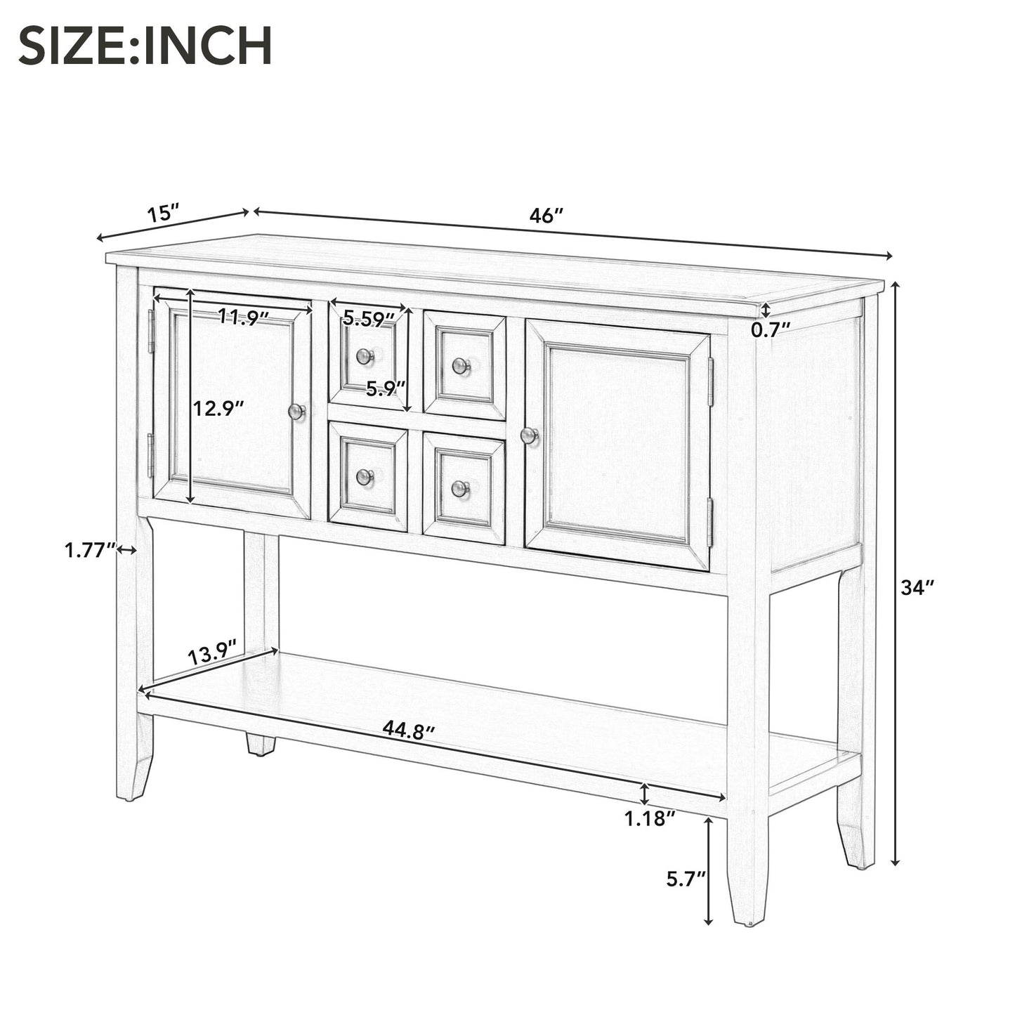 REXM Cambridge Series Retro Console Desk with 4 Small Drawers and Bottom Shelf, Spacious Storage Design