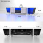 TV console with storage cabinet, dual flat LED TV stand with remote control, multi-mode light with power cord, black