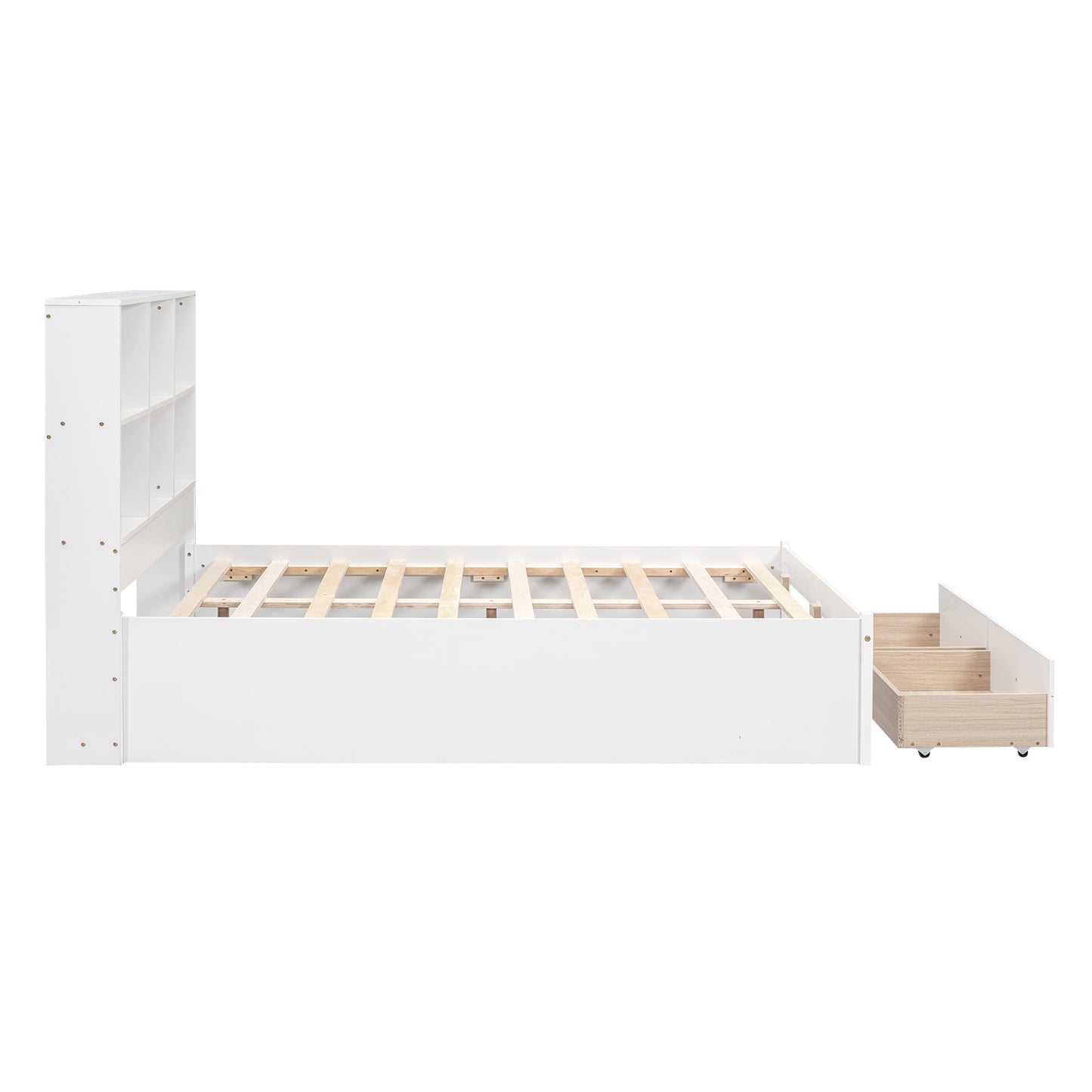 Full Size Platform Bed with Storage Headboard, Charging Station and 2 Drawers White