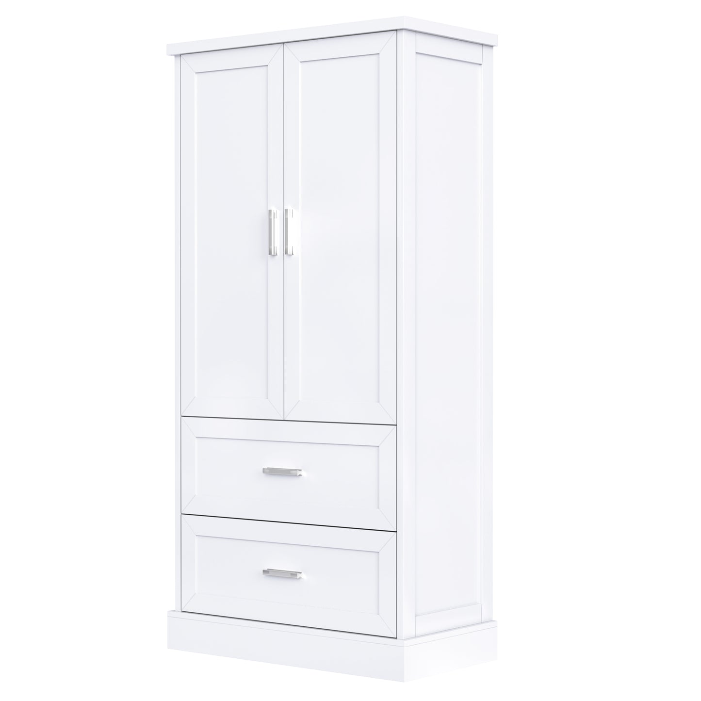 Tall Bathroom Storage Cabinet with Two Doors and Drawers, Adjustable Shelf, MDF Board, White Finish