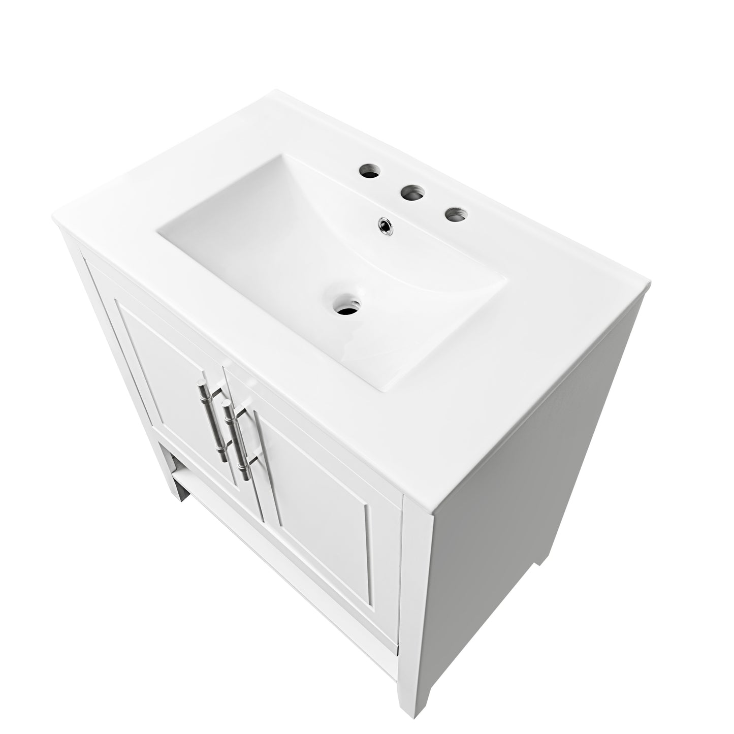 Bathroom Vanity with Sink Multi-functional Bathroom Cabinet with Doors and Drawers Solid Frame and MDF Board, White