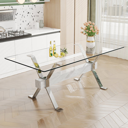 Modern Tempered Glass Dining Table, 79" x 39" x 30", Sleek Design for Dining Rooms