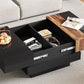 ON-TRANS 31.4-Inch High Gloss Center Table with Sliding Tabletop and Hidden Storage, Black Finish