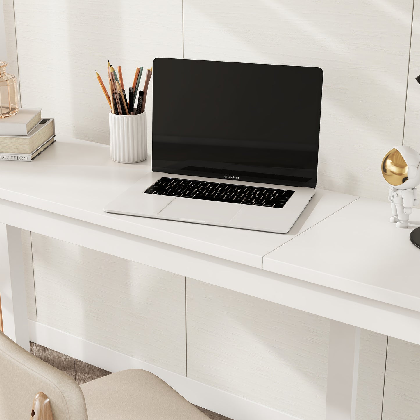 Twin Loft Wood Bed with Built-In Desk, Storage Cabinet, Guardrails, and Ladder, White Finish