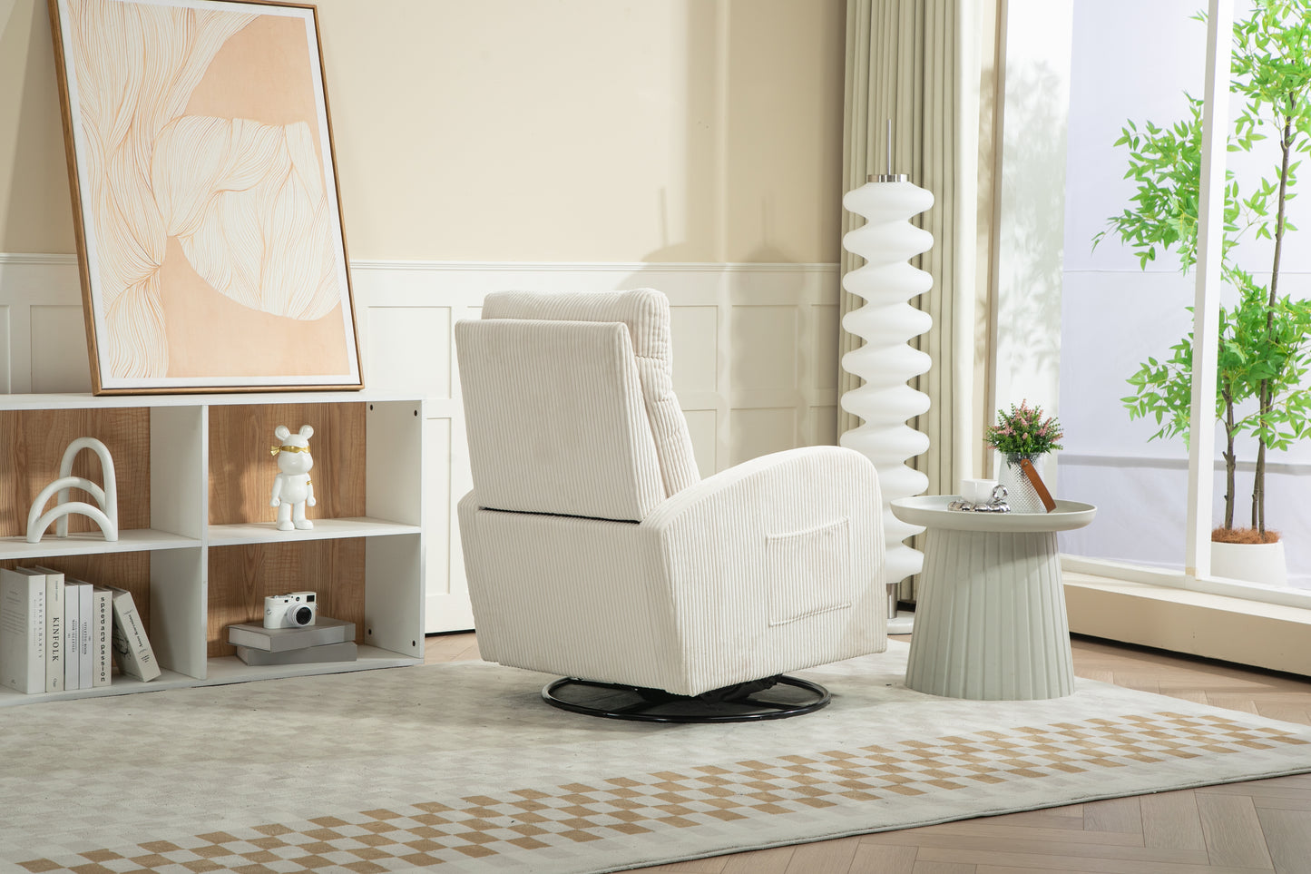 JiaDa Upholstered Swivel Glider.Flannel fabric.Rocking Chair for Nursery in Beige.Modern Style One Left Bag