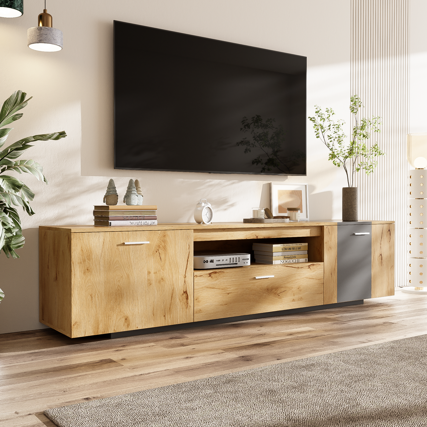 70-Inch Modern TV Stand with 3 Cabinets and Drawers, Entertainment Center for TVs Under 80 Inches