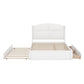 Wood Queen Size Platform Bed with Twin Size Trundle and 2 Drawers White