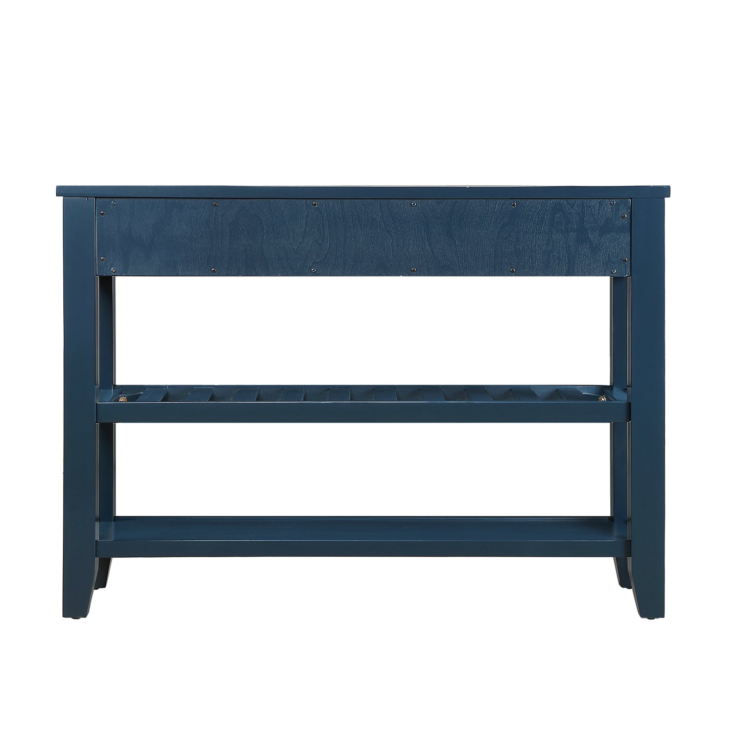 Console Sofa Table with 2 Storage Drawers and 2 Tiers Shelves Mid-Century Style 42'' Solid Wood Buffet Sideboard Navy Blue