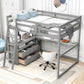 Full Size Loft Bed with Desk and Shelves,Two Built-in Drawers Gray