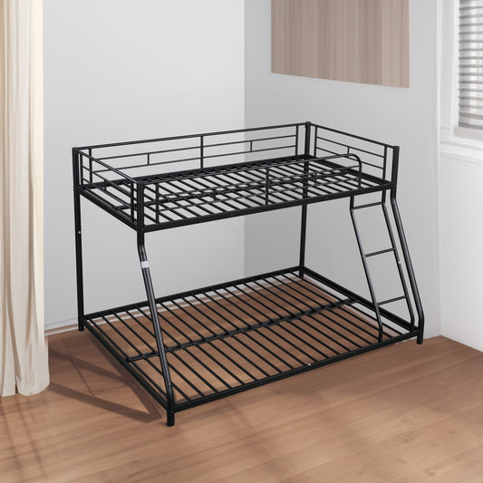 Metal Twin over Full Bunk Bed with Heavy-Duty Construction, Noise Reduction, and Safety Guardrails