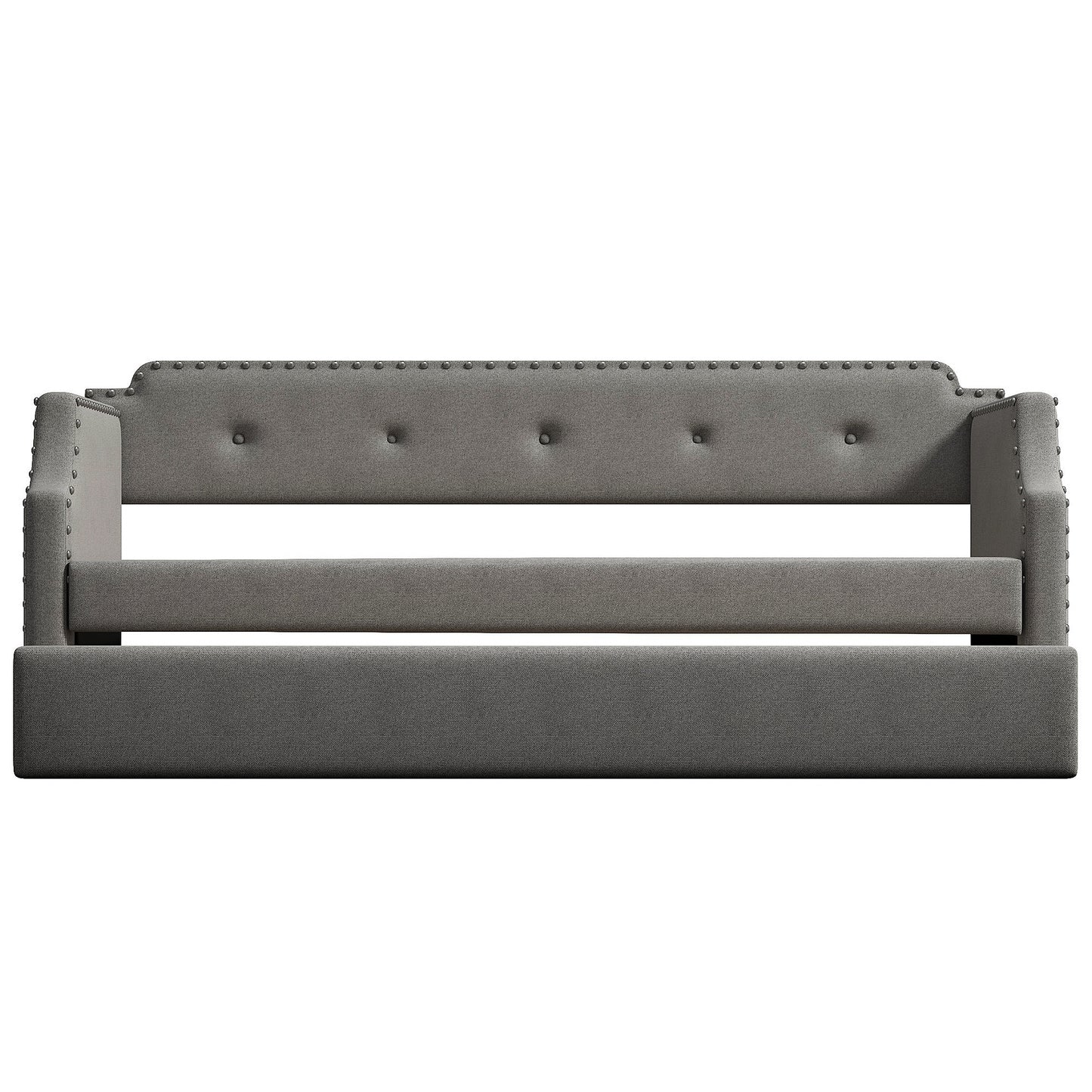 Upholstered Daybed with Trundle, Wood Slat Support,Upholstered Frame Sofa Bed   Twin Gray