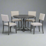 TREXM Five-Piece Retro Round Dining Table Set with Curved Brackets and 4 Cushioned Chairs, Dark Gray