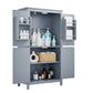 Bathroom floor storage cabinet, bathroom storage cabinet, 4-door independent cabinet, adjustable shelf, adaptive shelf, gray