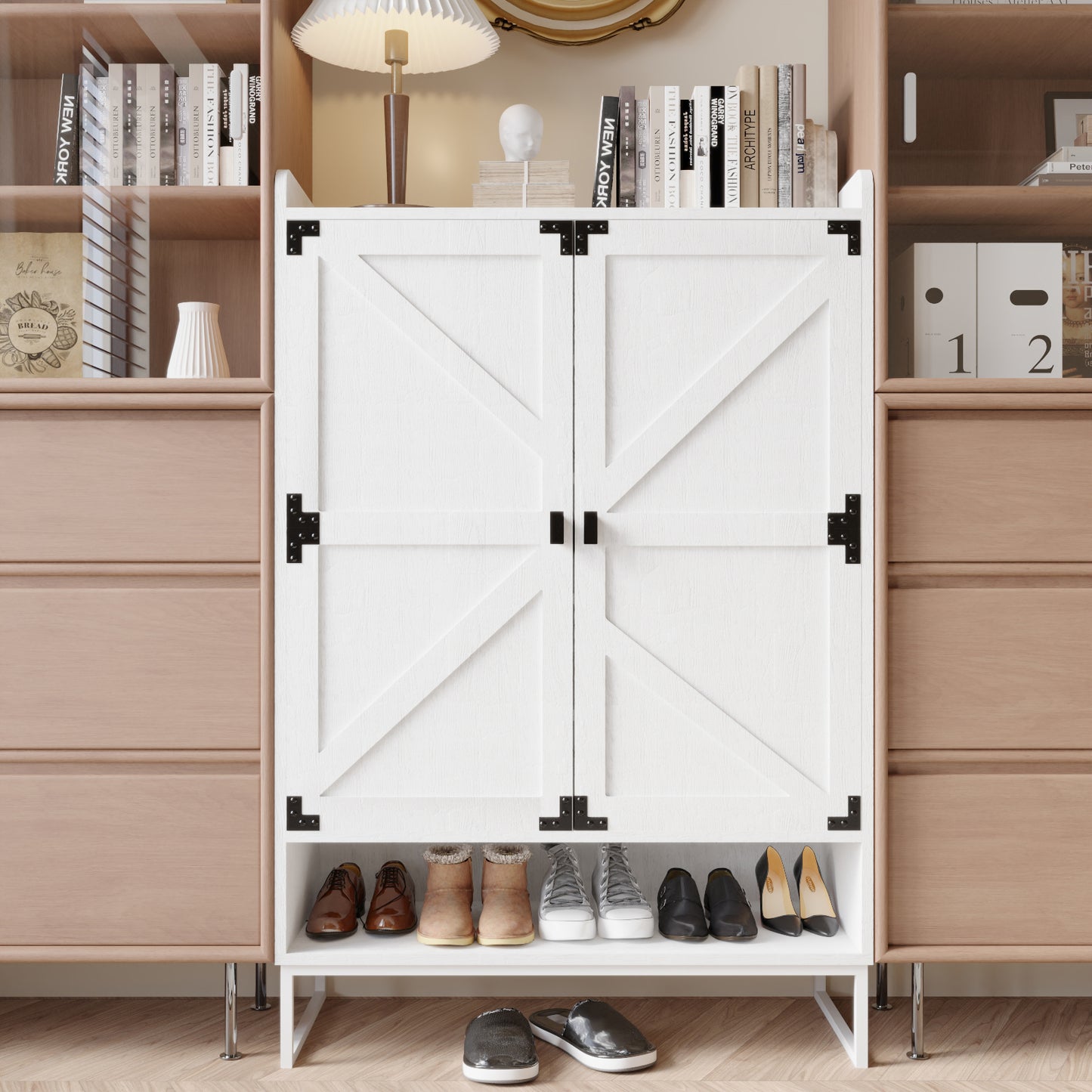 Shoe Cabinet with Doors, 6-Tier Storage with Adjustable Shelves, Wooden Shoe Rack Organizer