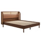 Modern Cannage Rattan Wood Platform Queen Bed, Walnut Finish for Stylish Bedrooms