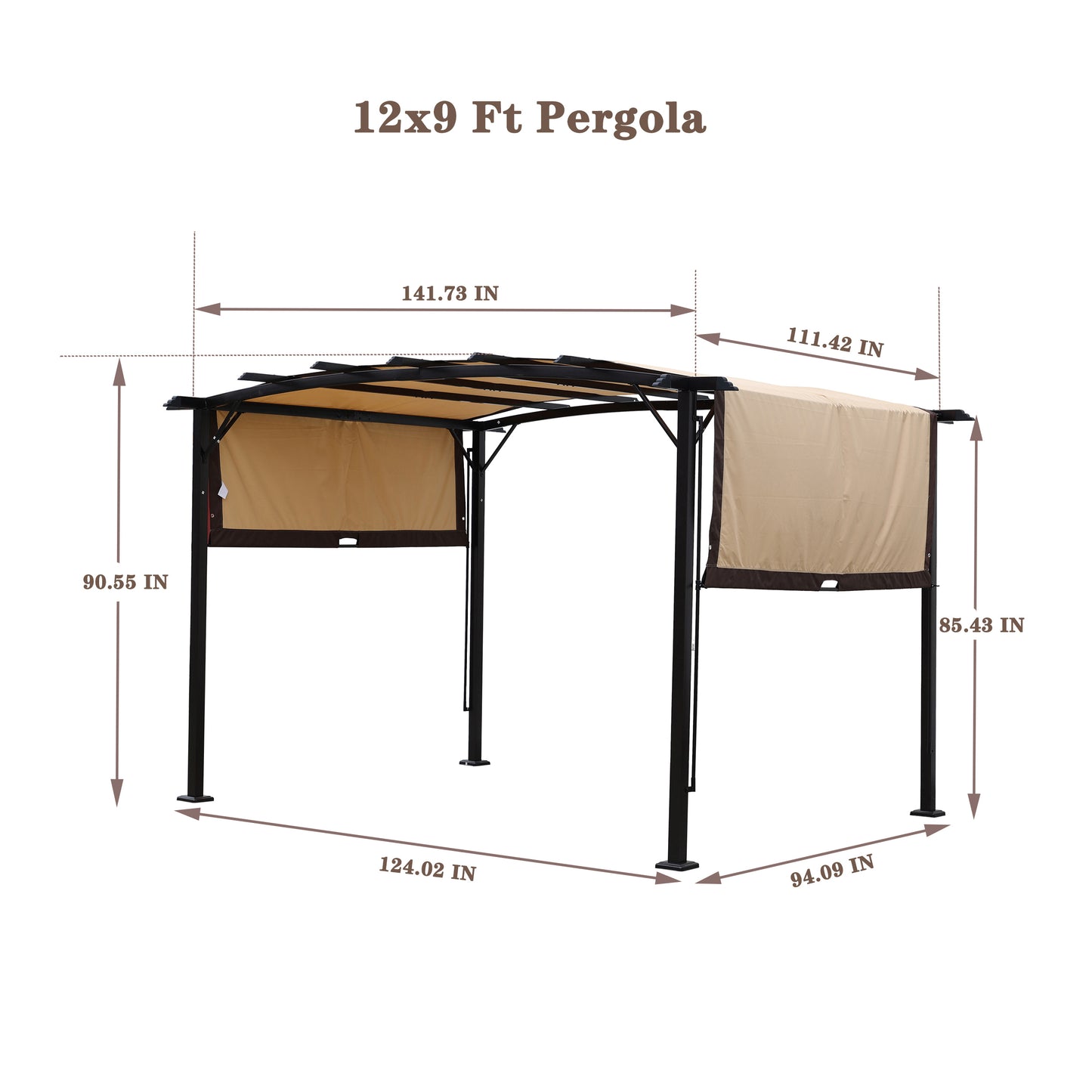 12 x 9 Ft Outdoor Pergola Patio Gazebo,Retractable Shade Canopy,Steel Frame Grape Gazebo,Sunshelter Pergola for Gardens