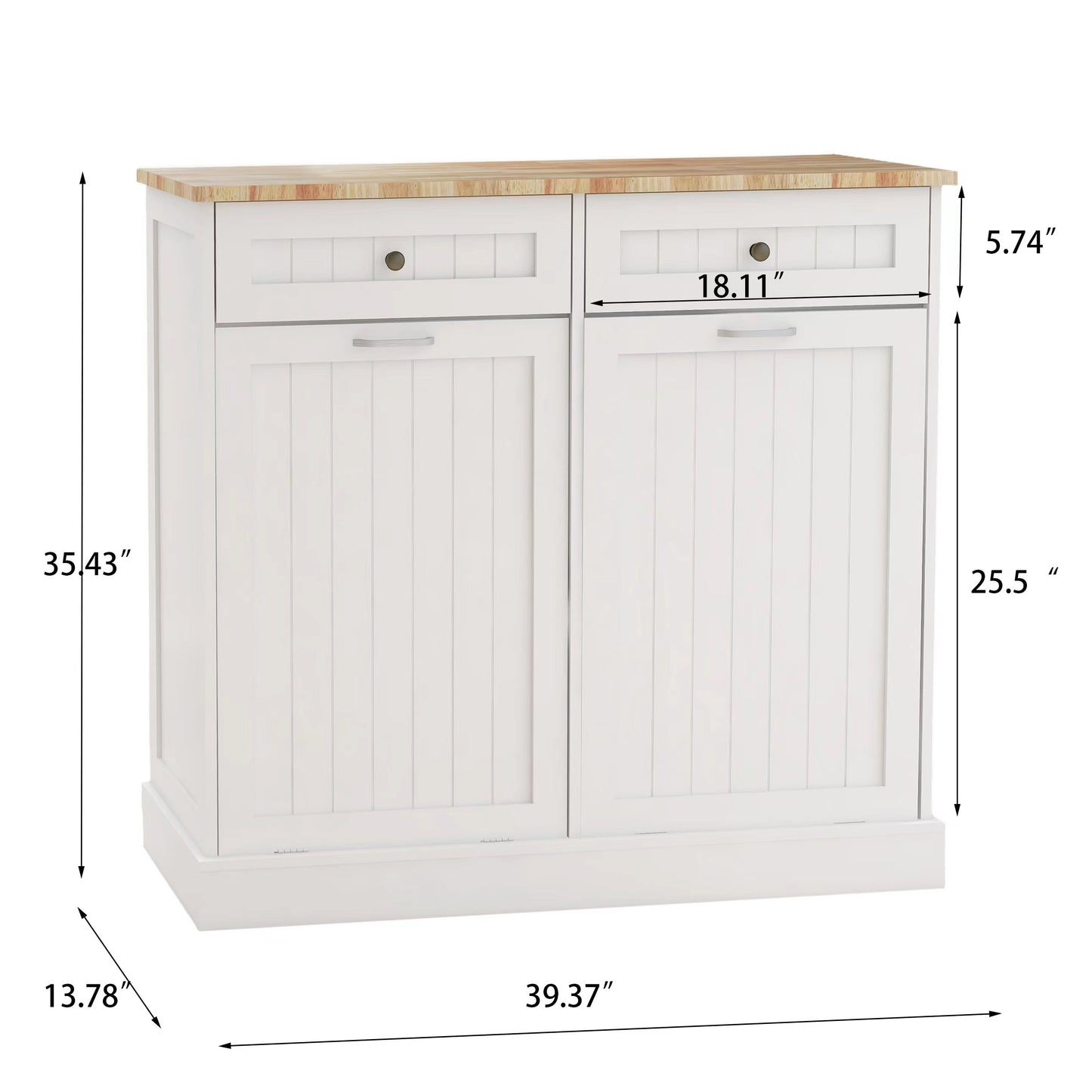 Two Drawers and Two-Compartment Tilt-Out Trash Cabinet Kitchen Trash Cabinet-White