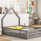 Full House-Shaped Headboard Floor Bed with Fence Grey